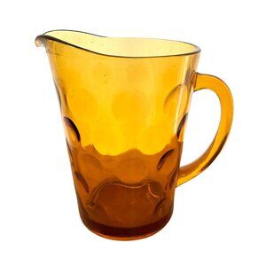 MCM Hazel Atlas‎ Amber Thumbprint Glass Pitcher 7 /34" Tall